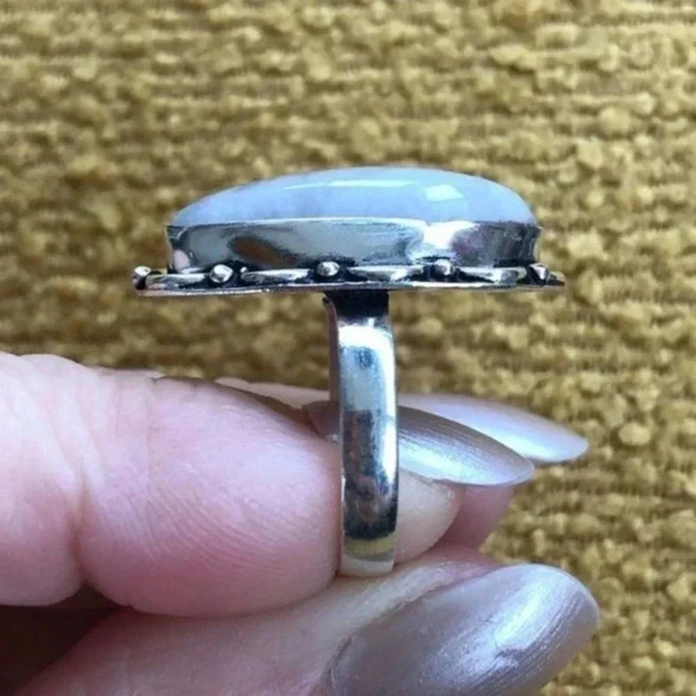 FREESIZE Radiant Flashy Purple Rainbow Moonstone 925 Sterling Silver Ring NWT